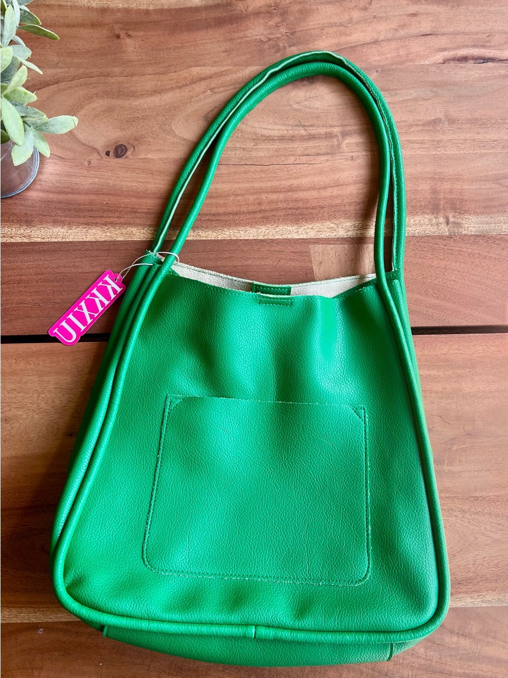 Green Shoulder Bag with Front Patch Pocket